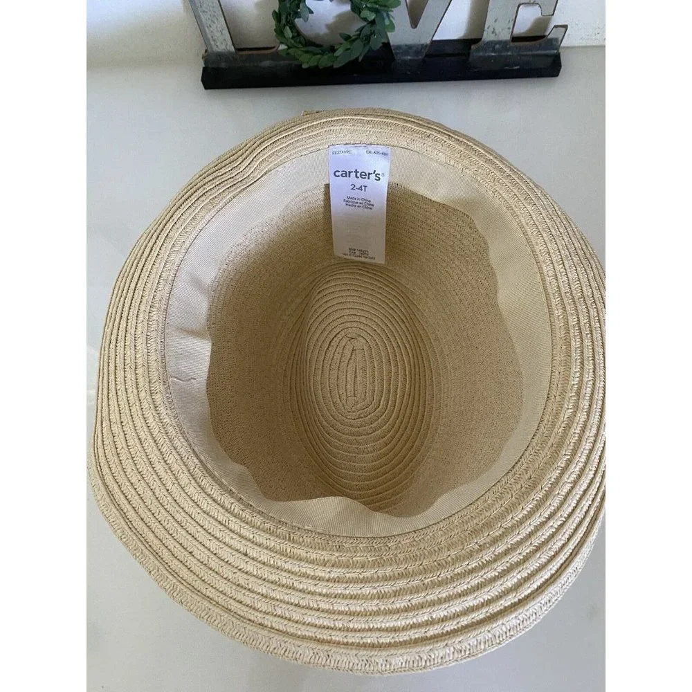 Carter’s 2 Fedora Straw Sun Hats Cap Blue Ribbon For‎ Child 2-4 Mint Condition!